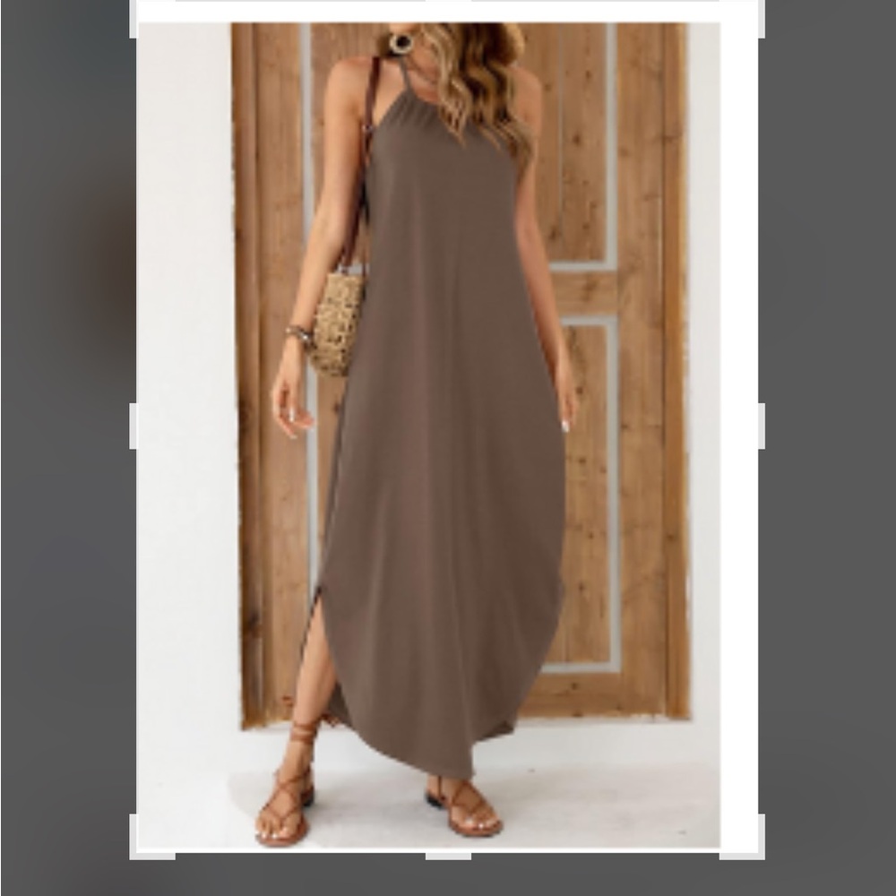 Elegant Sleeveless Brown Maxi Dress